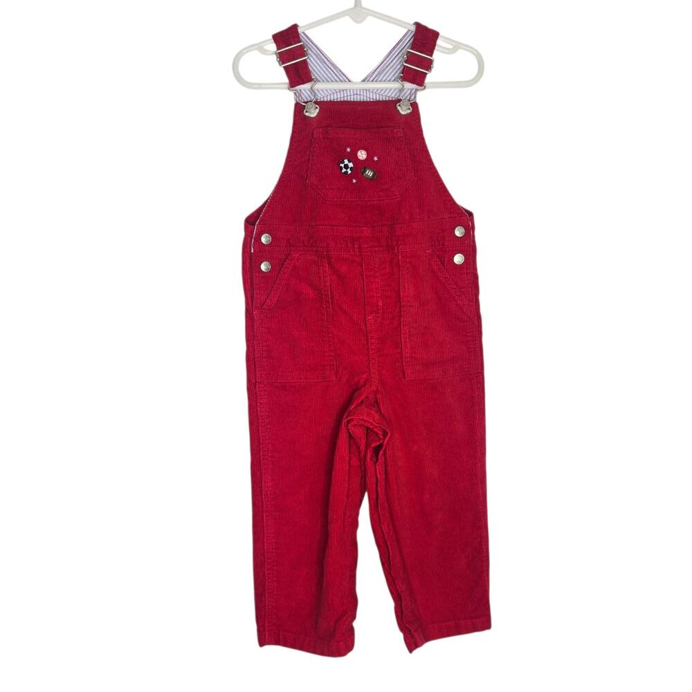 Talbots Kids Toddler Corduroy Overalls Red Sports Theme Football Baseball 24Mo - Picture 2 of 9